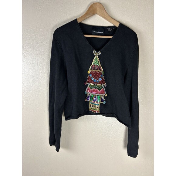 Michael Simon Sweaters - Michael Simon L Christmas Tree Sweater Pullover Holiday Embellished Beaded